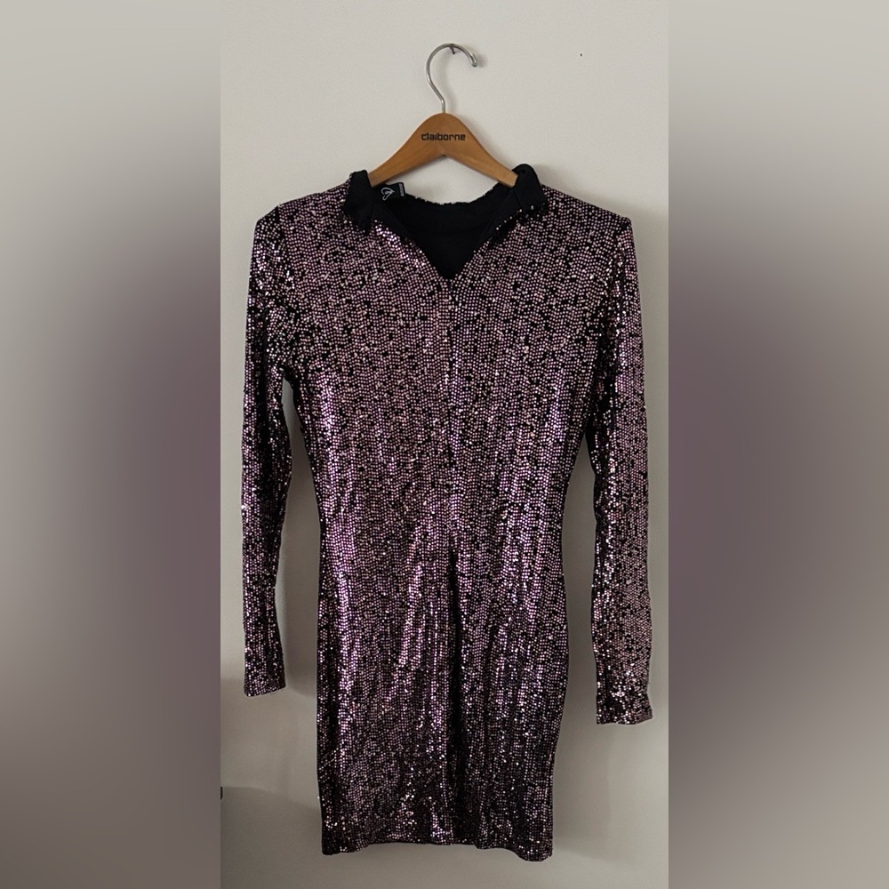 Windsor Black Pink Sequin Long Sleeve Nylon Party Dress Women’s Size M Medium